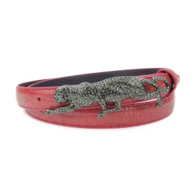 Winter Pink Skinny Mock Croc Panther Belt