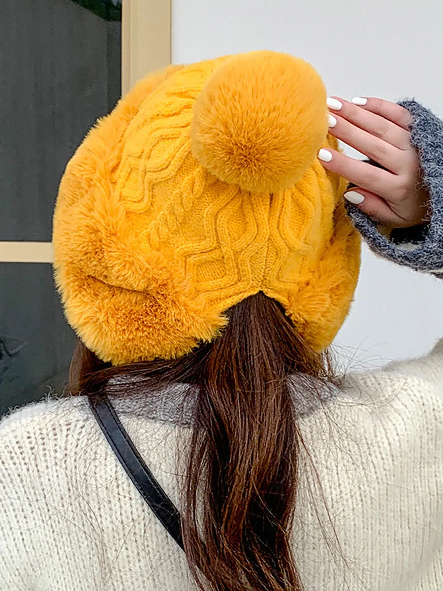 Winter Women Thicken Warm Hairball Hat