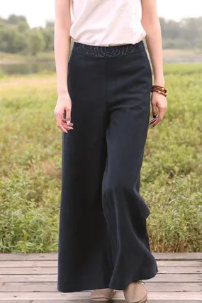 Women Loose Wide Leg Linen Long Pants K7051