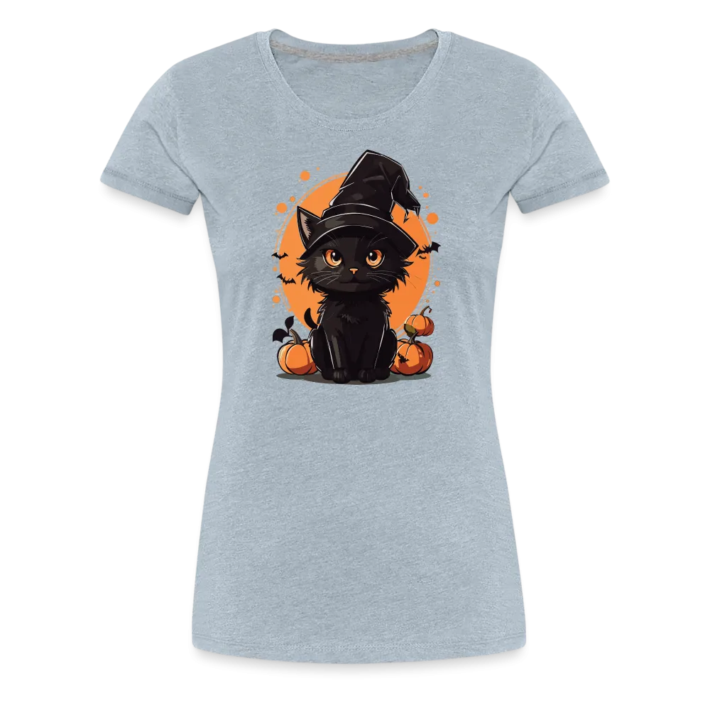 Women's 'Frightful Feline' Premium Tee: Unleash Your Inner Cat-tastrophic Halloween Spirit