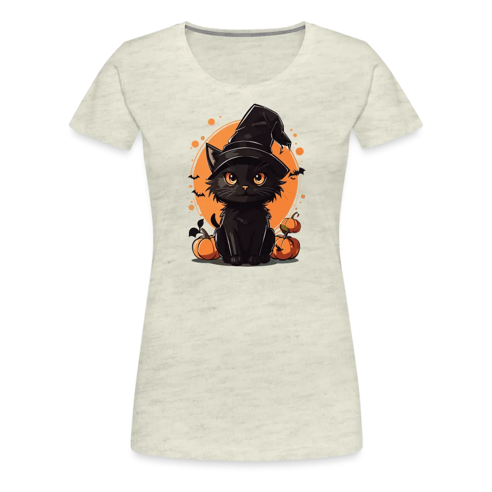 Women's 'Frightful Feline' Premium Tee: Unleash Your Inner Cat-tastrophic Halloween Spirit