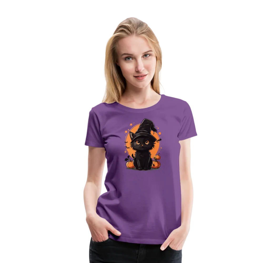 Women's 'Frightful Feline' Premium Tee: Unleash Your Inner Cat-tastrophic Halloween Spirit