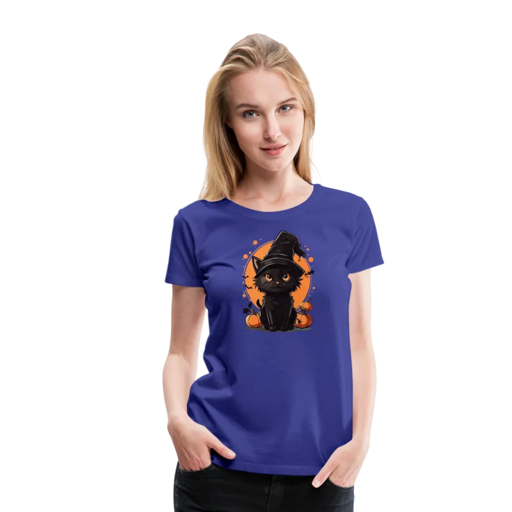 Women's 'Frightful Feline' Premium Tee: Unleash Your Inner Cat-tastrophic Halloween Spirit