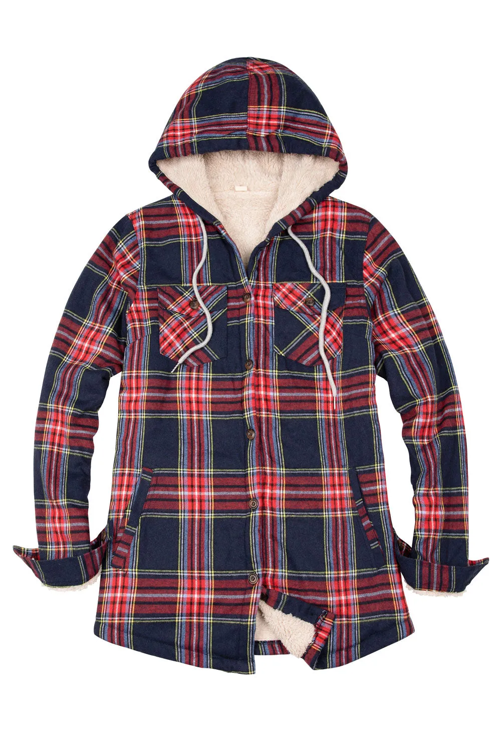 Women's Matching Family Sherpa Lined Red Flannel Jacket with Hood