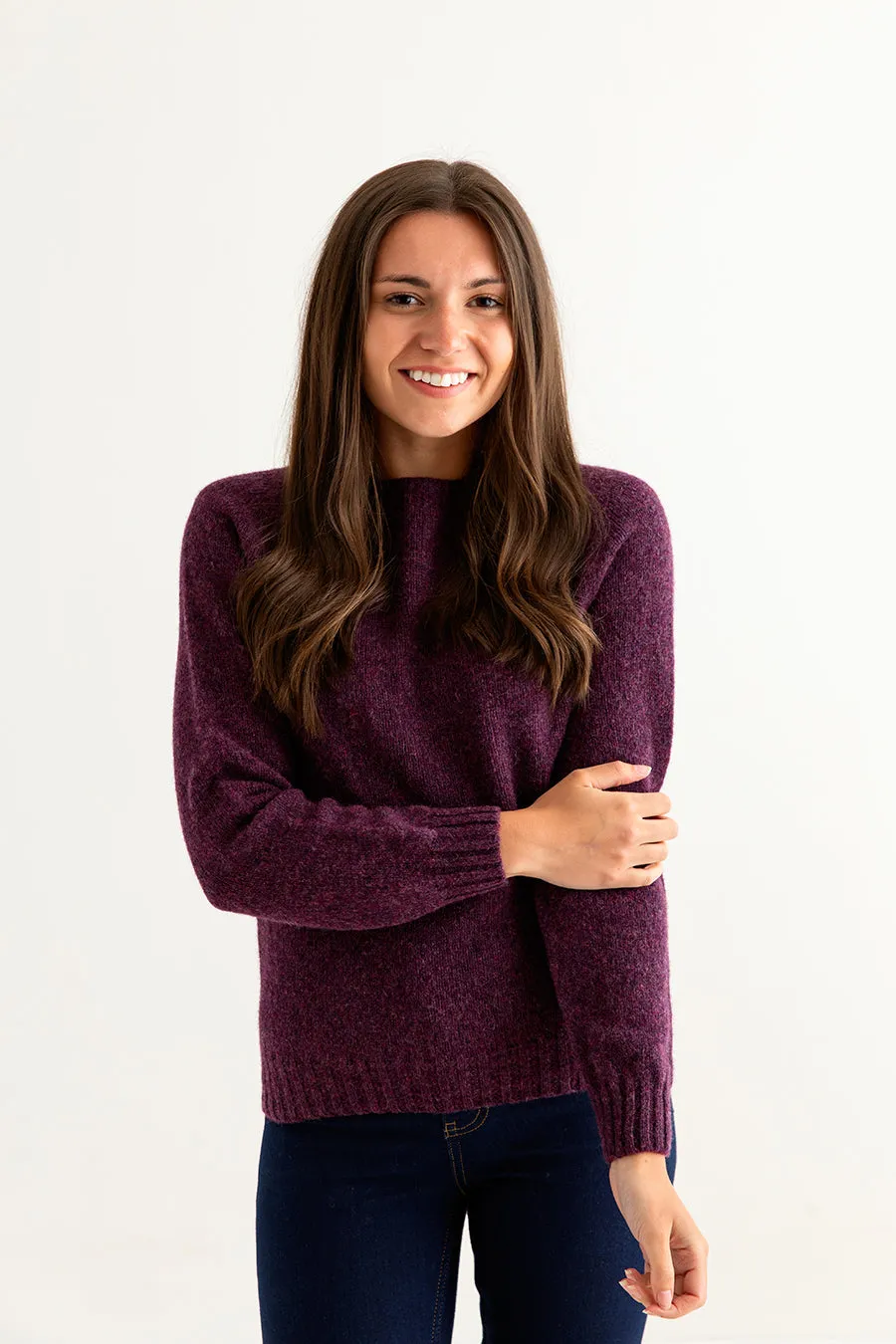 Womens Seamless Saddle Shoulder Shetland Jumper - Aubergine