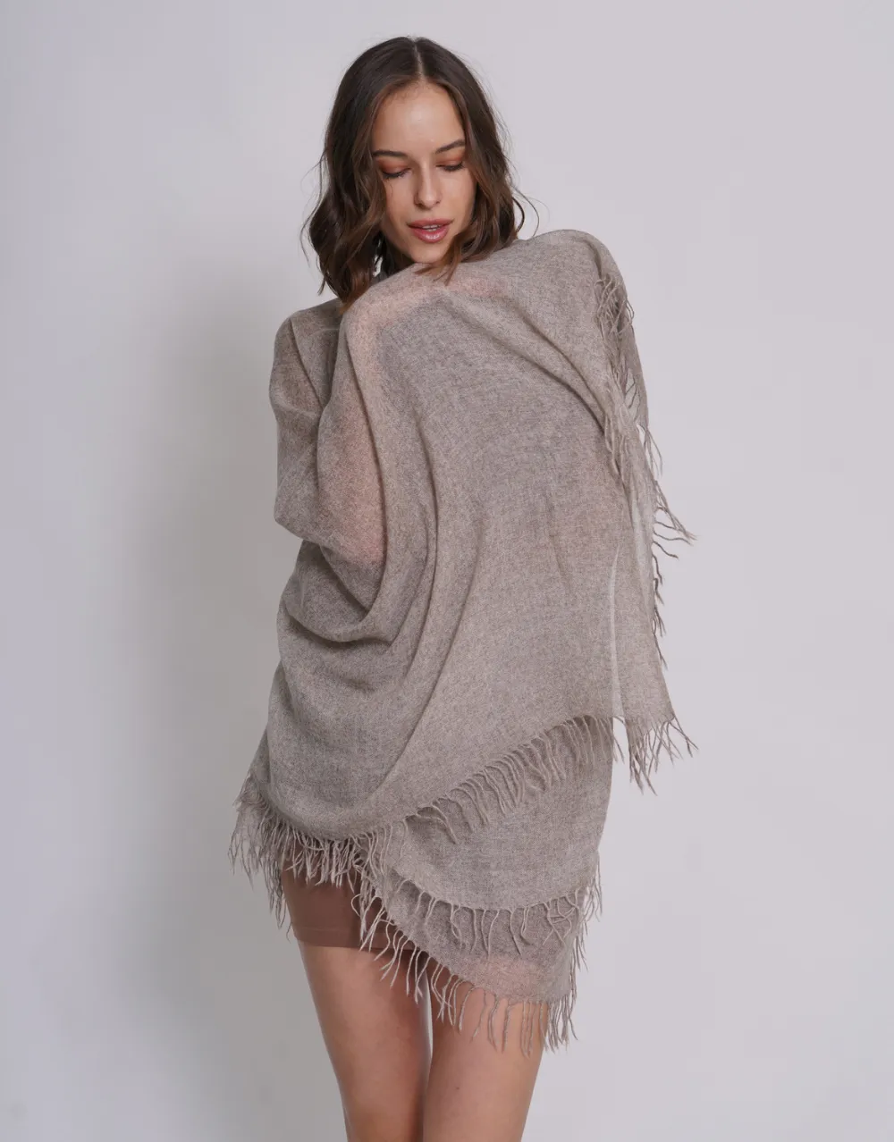 Woven Fringed Scarf in Brushed Brown