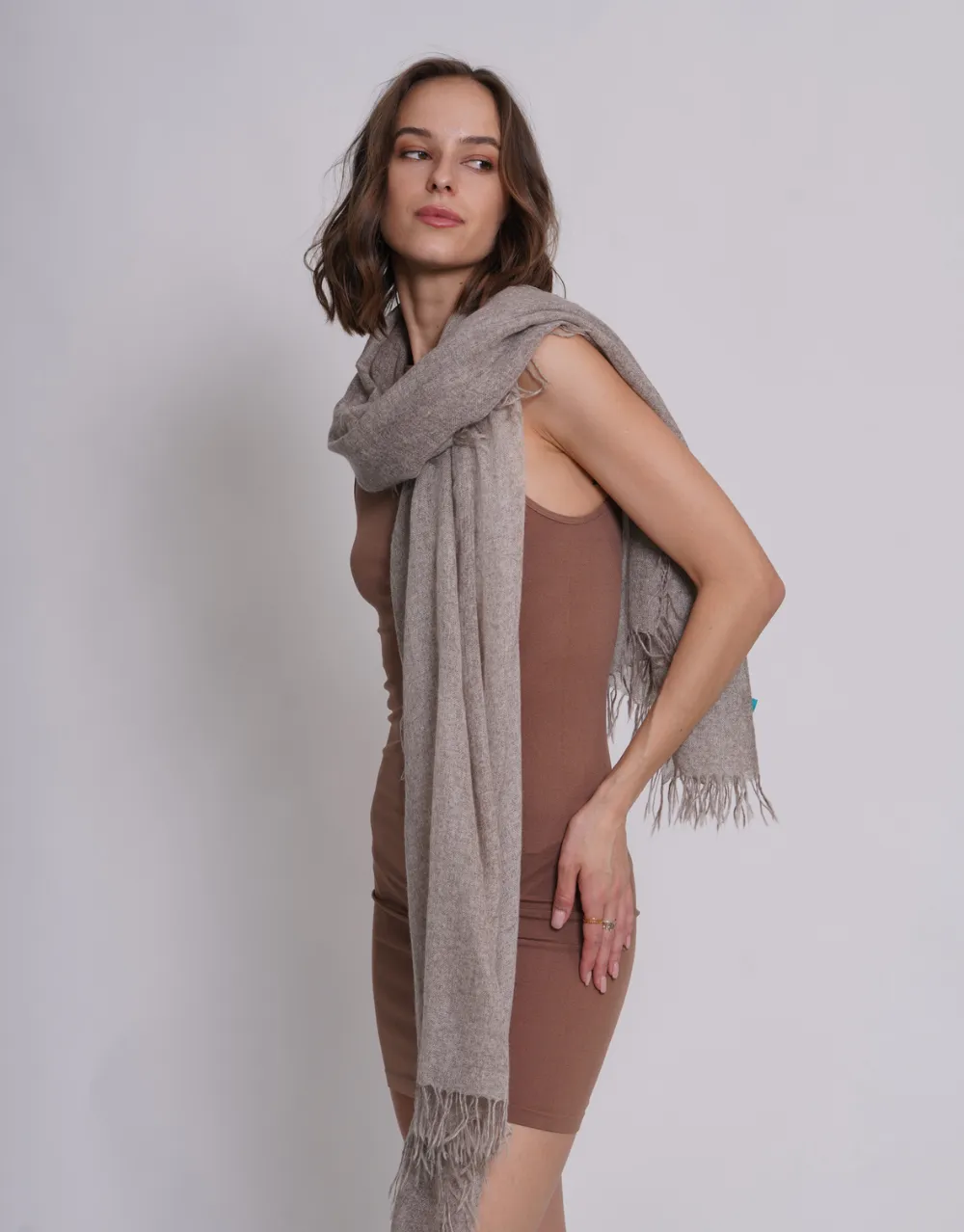 Woven Fringed Scarf in Brushed Brown