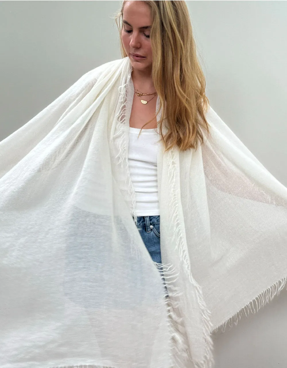 Woven Fringed Scarf in White