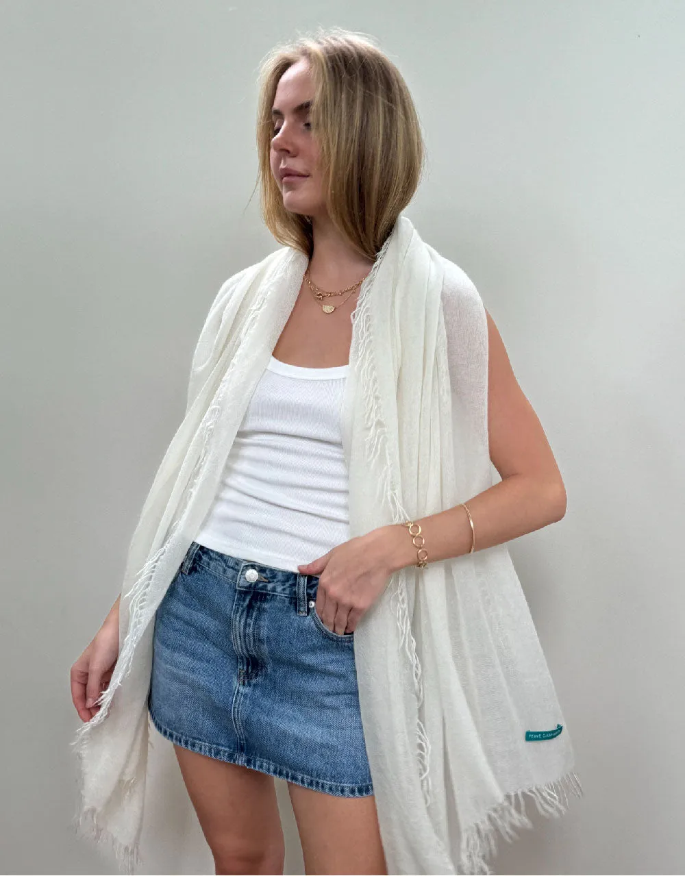 Woven Fringed Scarf in White