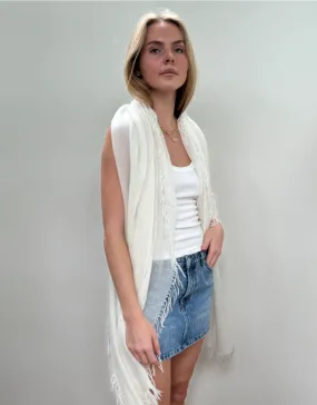 Woven Fringed Scarf in White