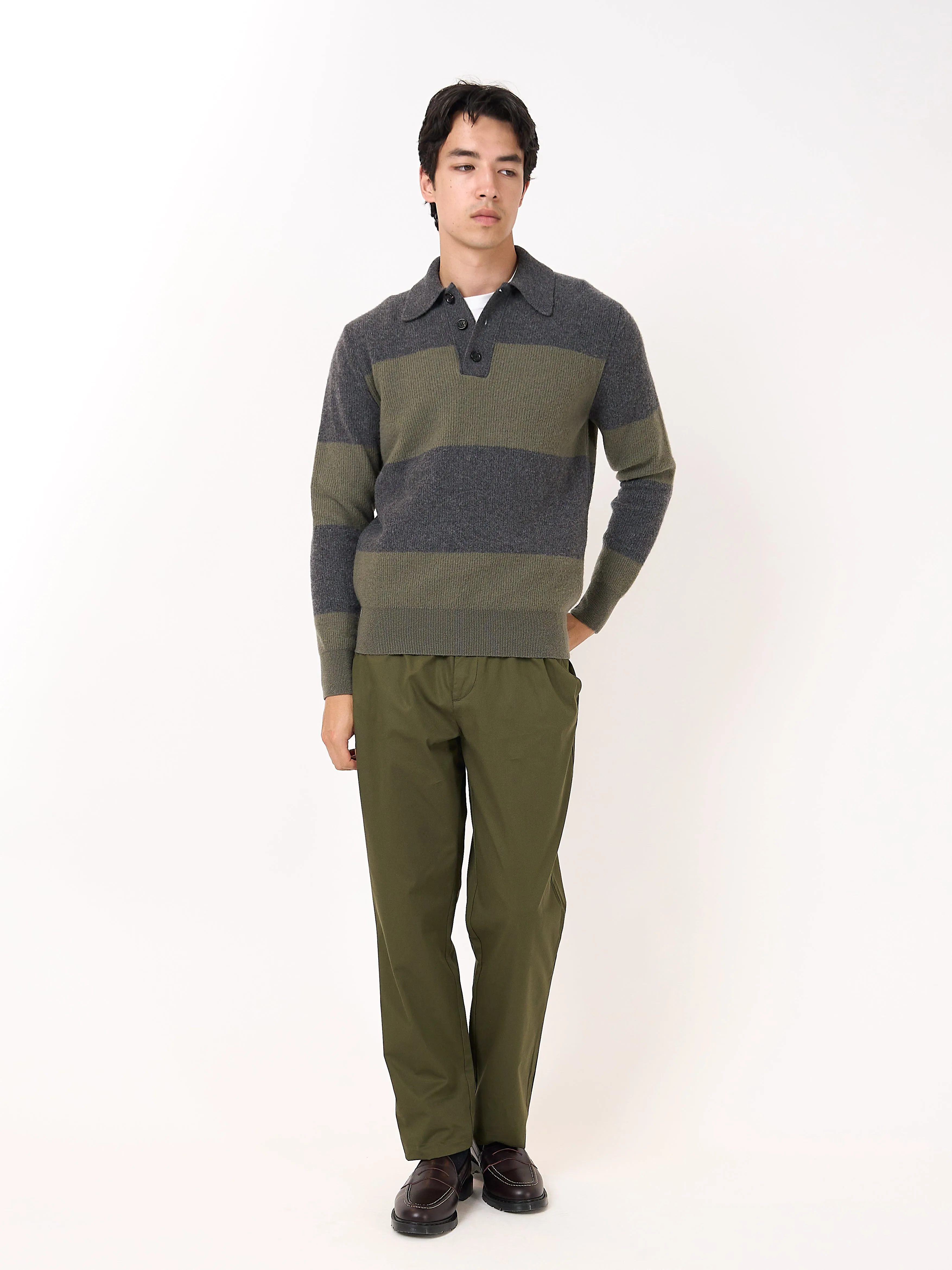 Wren Knitted Polo Shirt Paxton Charcoal/Sage Green