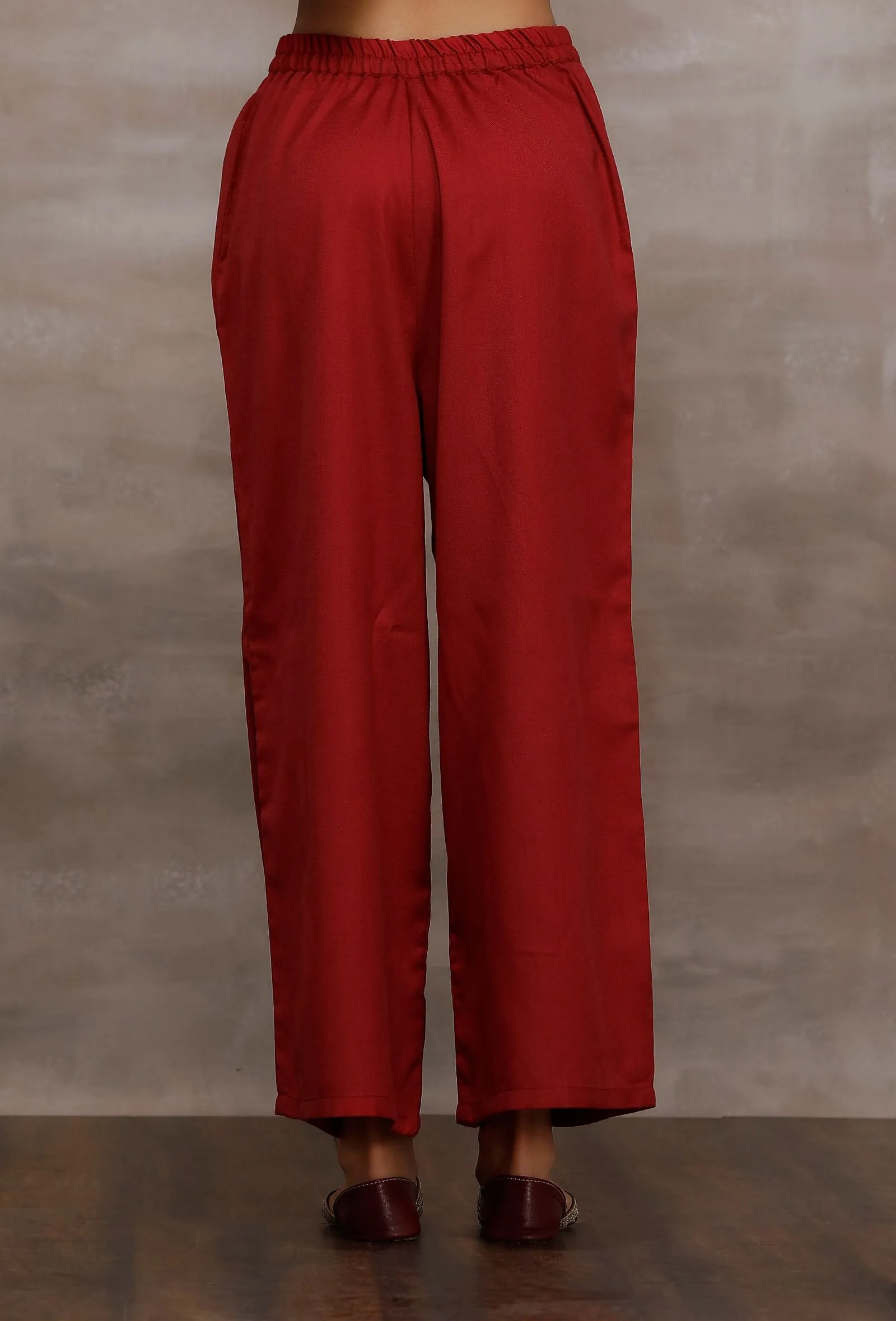 Ziya Magenta Straight Woollen Straight Pants